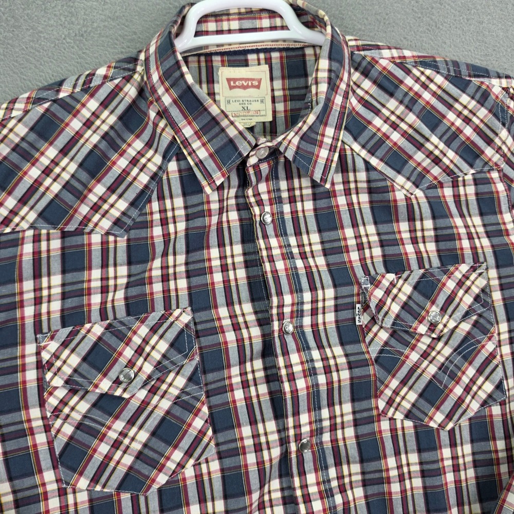 Levis Shirt Mens XL Plaid Western Pearl Snap Long Sleeve Modern Fit Cotton